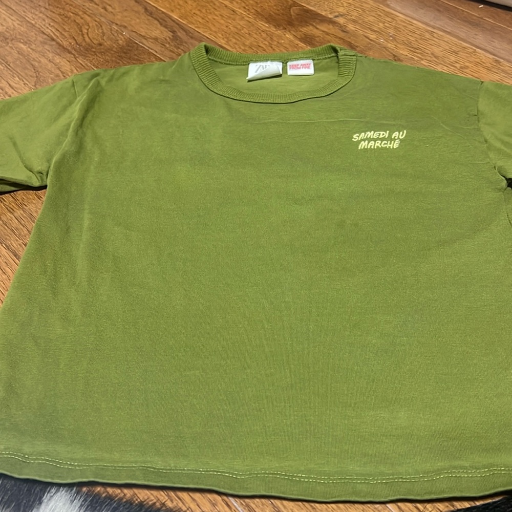 Zara Kids Olive Green Samedi au Marché Embroidered Tee 4-5Y